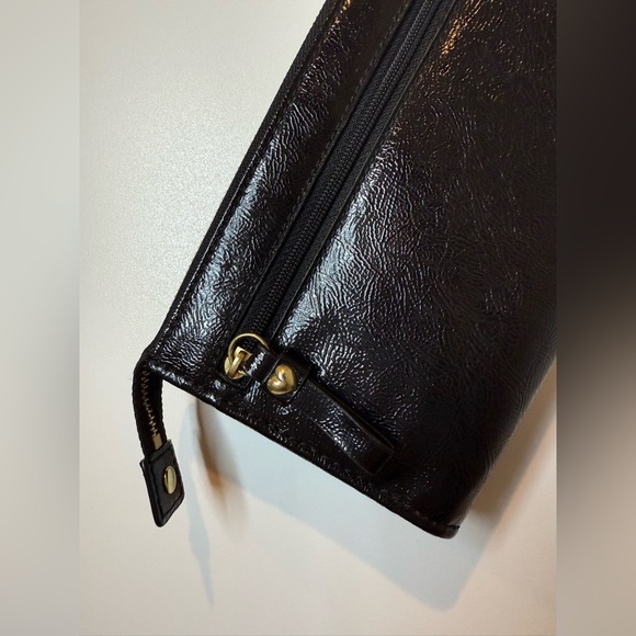 Coach Black Textured Leather Gold Poppy Wallet Wristlet Zip Around Accordion - Picture 3 of 7